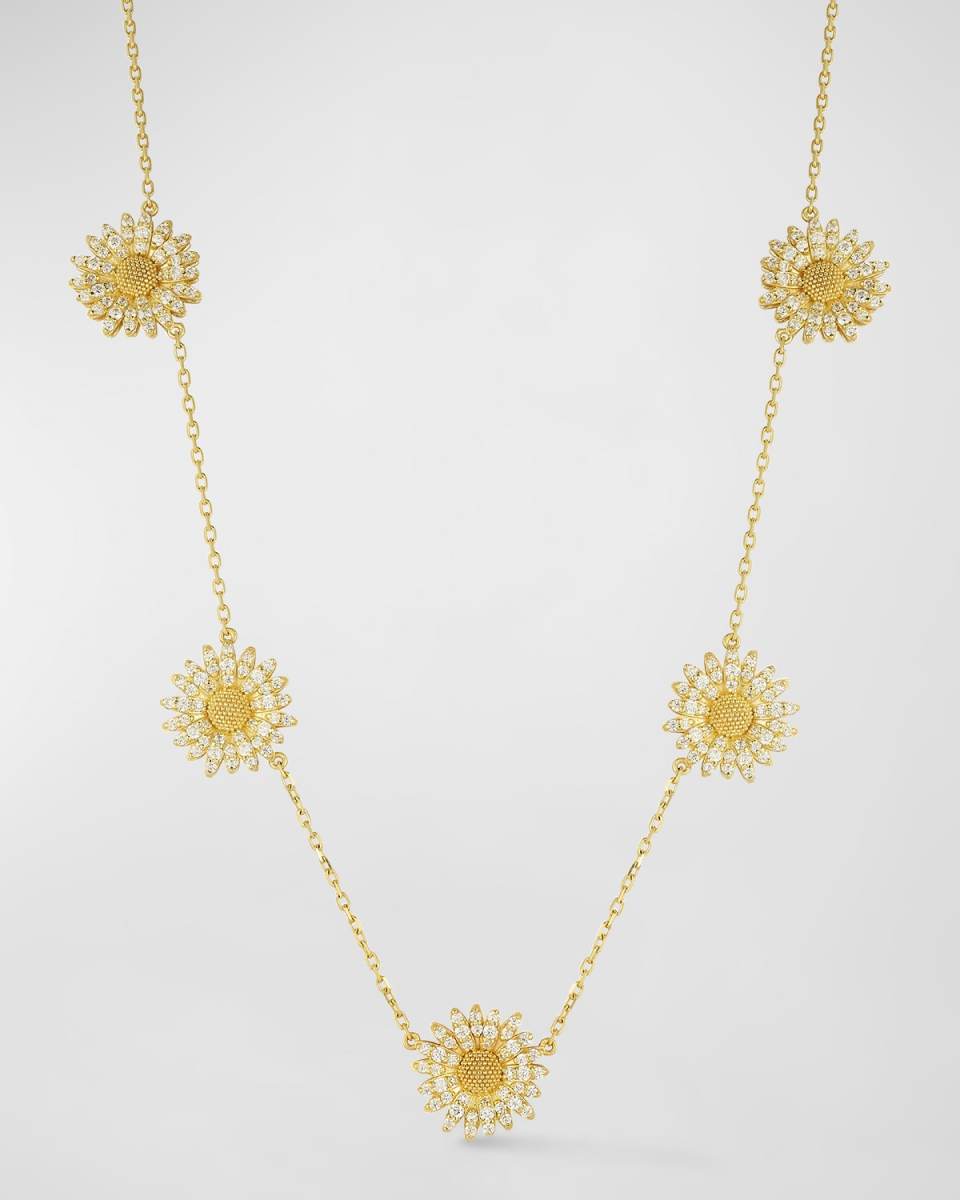 18k Yellow Gold Diamond Daisy Station Necklace